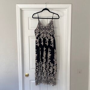 Express Black and Cream Floral Midi Dress